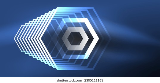 Hexagon abstract background. Techno glowing neon hexagon shapes vector illustration for wallpaper, banner, background, landing page, wall art, invitation, prints, posters