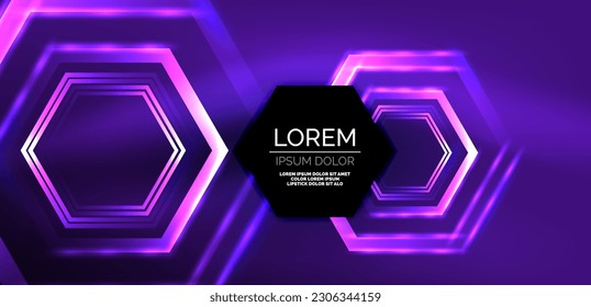 Hexagon abstract background. Techno glowing neon hexagon shapes vector illustration for wallpaper, banner, background, landing page, wall art, invitation, prints, posters