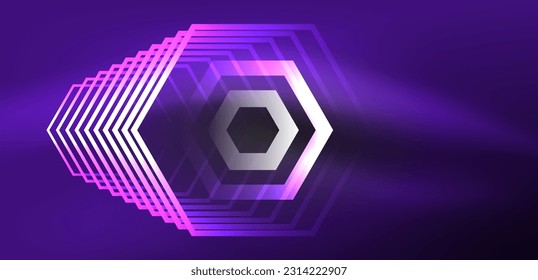 Hexagon abstract background. Techno glowing neon hexagon shapes vector illustration for wallpaper, banner, background, landing page, wall art, invitation, prints, posters