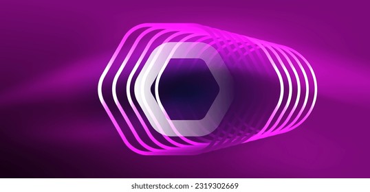 Hexagon abstract background. Techno glowing neon hexagon shapes vector illustration for wallpaper, banner, background, landing page, wall art, invitation, prints, posters