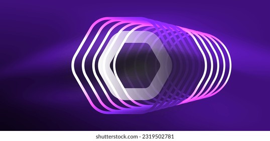Hexagon abstract background. Techno glowing neon hexagon shapes vector illustration for wallpaper, banner, background, landing page, wall art, invitation, prints, posters