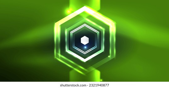 Hexagon abstract background. Techno glowing neon hexagon shapes vector illustration for wallpaper, banner, background, landing page, wall art, invitation, prints, posters