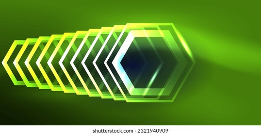 Hexagon abstract background. Techno glowing neon hexagon shapes vector illustration for wallpaper, banner, background, landing page, wall art, invitation, prints, posters