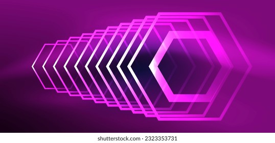 Hexagon abstract background. Techno glowing neon hexagon shapes vector illustration for wallpaper, banner, background, landing page, wall art, invitation, prints, posters