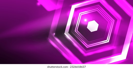 Hexagon abstract background. Techno glowing neon hexagon shapes vector illustration for wallpaper, banner, background, landing page, wall art, invitation, prints, posters