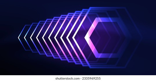 Hexagon abstract background. Techno glowing neon hexagon shapes vector illustration for wallpaper, banner, background, landing page, wall art, invitation, prints, posters