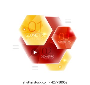 Hexagon abstract geometric background with shiny light effects. Vector info ui elements