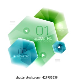 Hexagon abstract geometric background with shiny light effects. Vector info ui elements