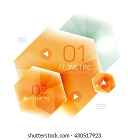 Hexagon abstract geometric background with shiny light effects. Vector info ui elements