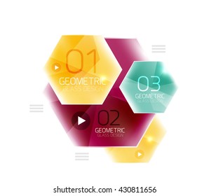 Hexagon abstract geometric background with shiny light effects. Vector info ui elements