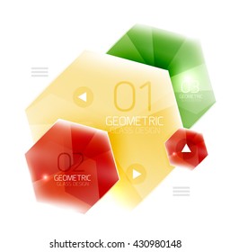 Hexagon abstract geometric background with shiny light effects. Vector info ui elements