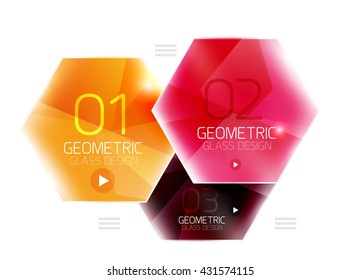 Hexagon abstract geometric background with shiny light effects. Vector info ui elements