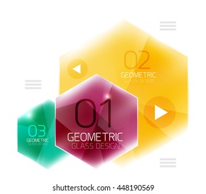 Hexagon abstract geometric background with shiny light effects. Vector info ui elements