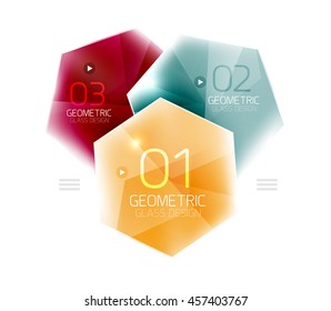 Hexagon abstract geometric background with shiny light effects. Vector info ui elements