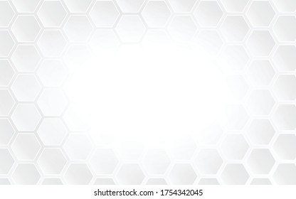 Hexagon abstract geometric background. Vector illustration of bright 3d hexahedrons with space modern design. Pattern with lights and shadows. Honeycomb concept. Empty space for text or object.