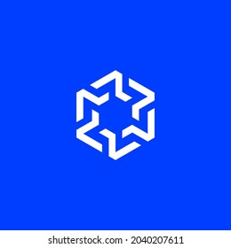 hexagon abstract logo formed from the letter V. hexagon abstract logo for people together. logo for circuit or technology, security, and storage.