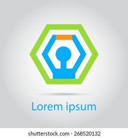 Hexagon abstract logo template icon, silhouette inside. Vector illustration. Editable.