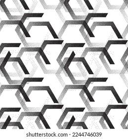 Abstraktes Hexagon-Stippelmuster. Retro Vektorgrafik nahtloses Muster. Pointillismus-Bürste.
