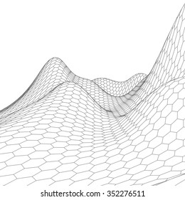 Hexagon abstract vector landscape background. Cyberspace hexagon grid. 3d technology vector illustration.Polygonal hexagon surface.Network abstract background. 3d technology vector illustration.