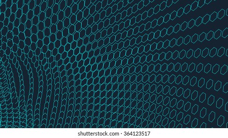 Hexagon abstract vector landscape background. Cyberspace hexagon grid. 3d technology vector illustration.Polygonal hexagon surface.