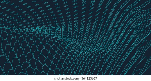 Hexagon abstract vector landscape background. Cyberspace hexagon grid. 3d technology vector illustration.Polygonal hexagon surface.