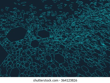 Hexagon abstract vector landscape background. Cyberspace hexagon grid. 3d technology vector illustration.Polygonal hexagon surface.
