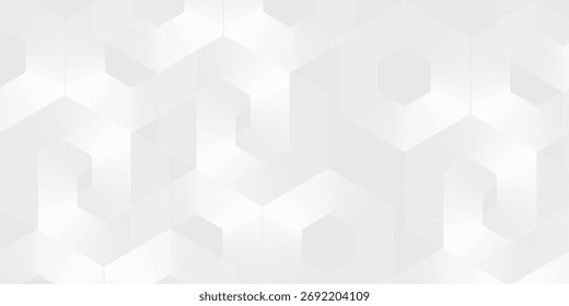 Hexagon abstract white gray wave light technology texture background. Abstract big data digital concept simple modern design art