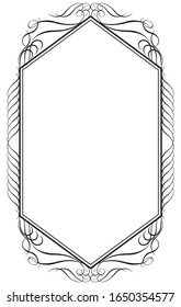 Hexagon-Zierrahmen, kalligrafische Illustrationen, Daten der schwarz-weißen Vektorillustration