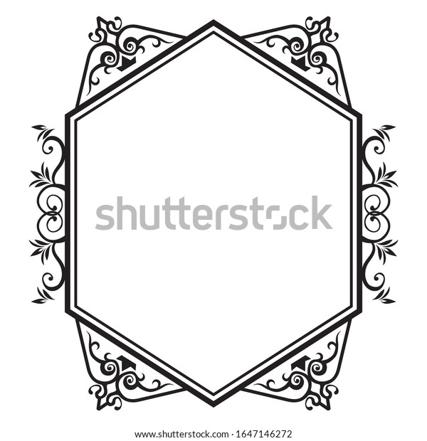Hexagon antique ornament borders,\
calligraphic illustrations, black and white vector\
data