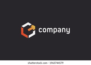 Hexagon Arrow Up Logo. Arrow Out of Box Icon isolated on Black Background. Usable for Business and Technology Logos. Flat Vector Logo Design Template Element.