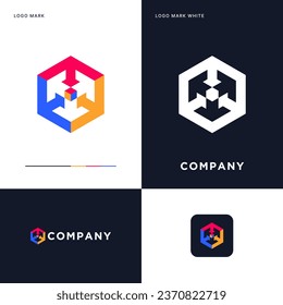 Diseño de Ilustración de Icono del logotipo de flecha de Hexagon