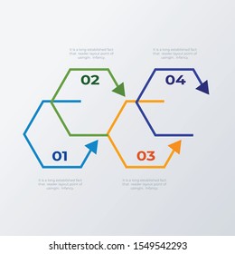 Hexagon arrow process infographic template design. Business concept infograph with 4 options, steps or processes. Vector visualization can be used for workflow layout, diagram, annual report, web