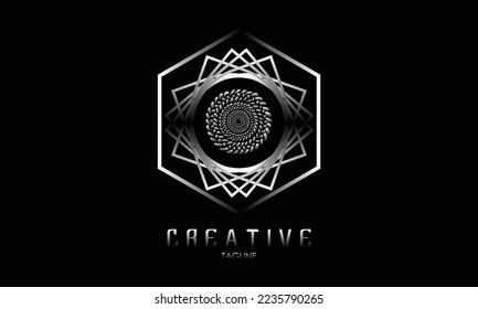 hexagon with artistic circle ,black and white color gradation