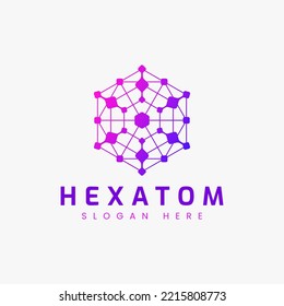 Hexagon and Atom Abstract Logo Concept for Connection and Communication Business Science and Technology.