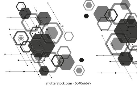 Hexagon background, black and white hexagons, abstract technology background science, futuristic design