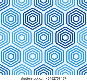 Fondo de hexágono. Celdas de mosaico de hexágonos redondeados apilados en negrita. Tonos de color azul. Grandes hexágonos. Patrón sin costuras. Ilustración vectorial con mosaico.