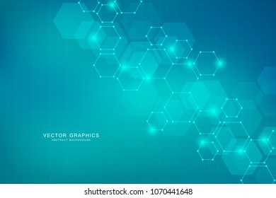 Hexagon background design. Geometric abstract background with molecular structure. Medical, science and technology concepts, vector illustration