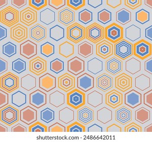 Hexagon background design. Geometric shapes of varied style and color. Honeycomb cells. Tileable pattern. Seamless background. Stylish vector illustration.