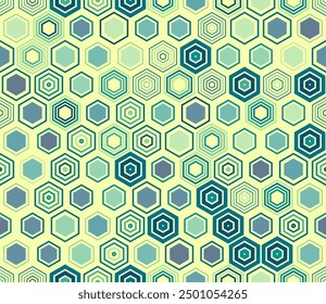 Hexagon background design. Geometric shapes of varied style and color. Hexagonal shapes. Tileable pattern. Seamless background. Stylish vector illustration.