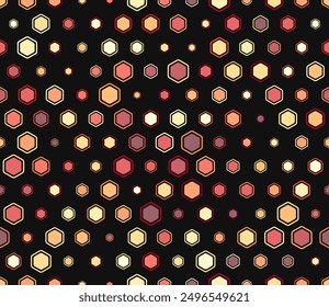 Hexagon background design. Multicolored geometric elements of varied size. Bold rounded hexagons mosaic cells with padding and inner solid cells. Hexagon pattern. Tileable pattern.