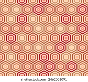 Diseño de fondo hexagonal. Gradientes de tonos de color rojo. Celda de mosaico en negrita hexagonal apilada. Células hexagonales. Patrón sin costuras. Ilustración vectorial con mosaico.
