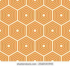 Hexagon background design. Vivid Orange color on matching background. Hexagon stacked mosaic composition. Large hexagons. Seamless design. Tileable vector illustration.