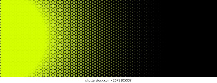 Hexágono Plano de fundo brilhante honeycomb padrão em cores pretas amarelas para IA, Tech Digital Forum e apresentação de anúncio de conferência. Textura Moderna Hexagonal. Tela de Fundo de Gradiente de Meio-Tom. Vetor abstrato BG