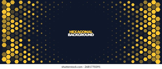 Hexagon Hintergrund leuchtende Wabenmuster in gelb-blauen Farben für KI, Tech Digital Forum und Konferenz Ad Präsentation. Hexagonale moderne Textur. Farbverlauf-Hintergrund für Halbtonwiedergabe. Vektorabstraktes BG