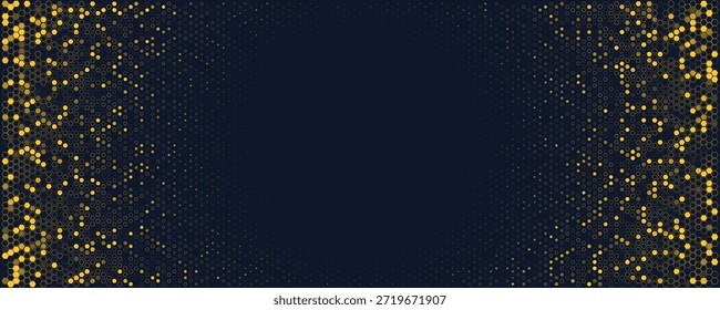 Patrón brillante del panal del fondo del hexágono en Colores azules amarillos para la IA, el foro digital de la tecnología y la presentación del anuncio de la conferencia. Textura Hexagonal Moderna. Fondo de degradado de semitono. VECTOR ABSTRACTAS BG