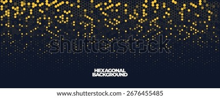 Hexagon Background Glowing Honeycomb Pattern In Yellow Blue Colors for AI, Tech Digital Forum and Conference Ad Presentation. Hexagonal Modern Texture. Halftone Gradient Backdrop. Vector Abstract BG
