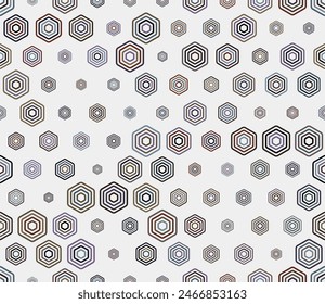 Hexagon Background. Multicolored geometric elements of varied size. Bold stacked rounded hexagons mosaic cells. Hexagonal shapes. Tileable pattern. Seamless vector illustration.