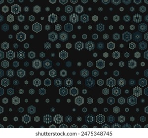 Hexagon Background. Multicolored geometric elements of varied size. Rounded stacked hexagons mosaic cells. Hexagon cells. Tileable pattern. Seamless vector illustration.