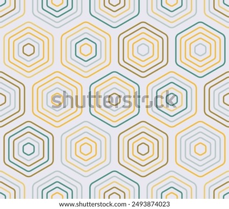 Hexagon Background. Rounded stacked hexagons mosaic cells. Large hexagons. Multiple tones color palette. Seamless pattern. Tileable vector illustration.