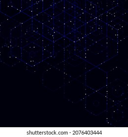 Fondo hexagonal con partículas brillantes y brillantes. Fondo festivo.